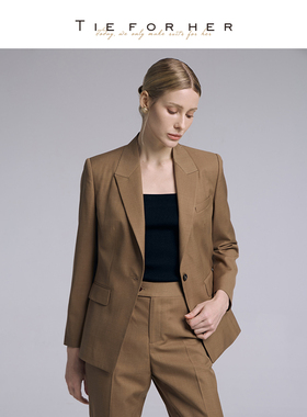 TieForHer Tzee9系列卡其单排扣修身职场通勤西服西装职业套装女