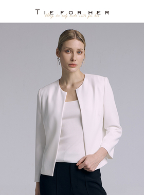 TieForHer Gio云感西装外套女圆领设计极简通勤百搭显瘦早秋上衣