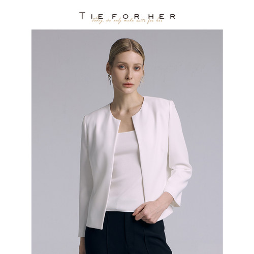 TieForHer Gio云感西装外套女圆领设计极简通勤百搭显瘦早秋上衣