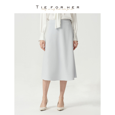 TieForHer Naya蓝色A字半身裙女显瘦通勤过膝长裙复古优雅千金风