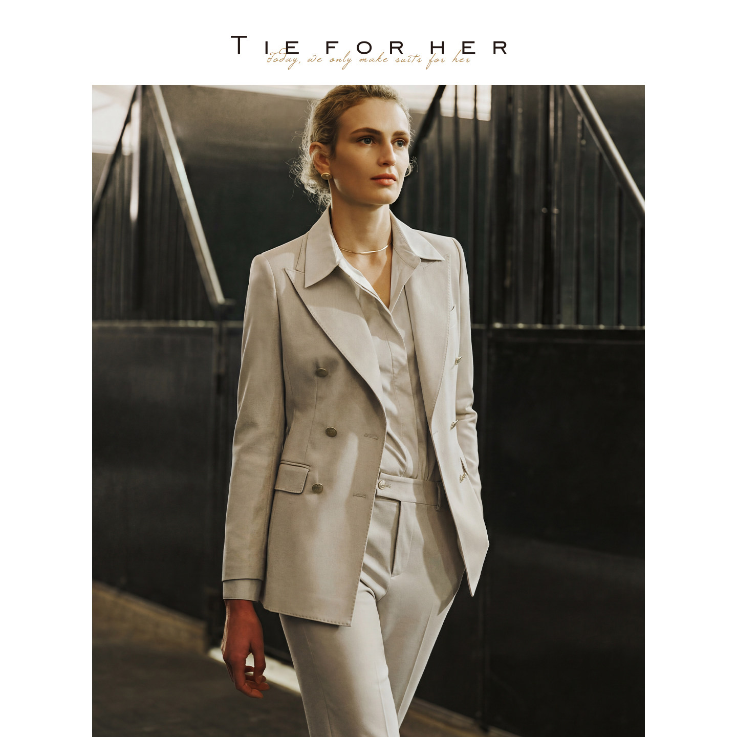 TieForHer【258色号】燕麦色颗粒纹通勤高级女士西装上衣外套西裤