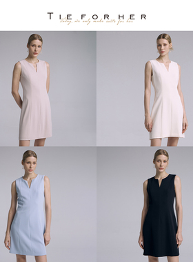 TieForHer Vinci微醺短款连衣裙女V领无袖显高显瘦淡人风通勤约会