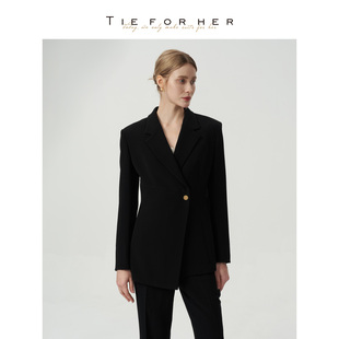 TieForHer高级收腰修身 上衣外套女 职场高智设计感廓形西装