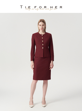 TieForHer Berkeley王妃外套  安可拉红高智感圆领通勤短外套女