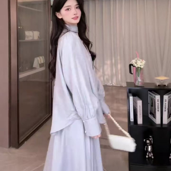 2026春季新款一整套ootd穿搭V领衬衫半身裙韩风两件套装女