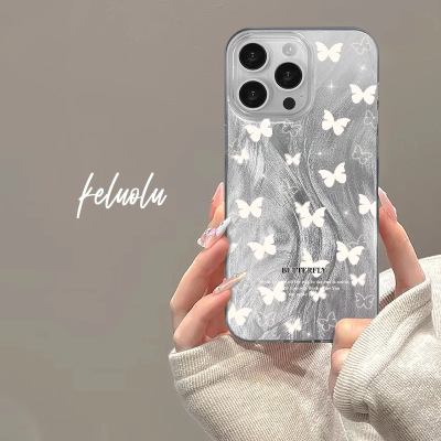 苹果15手机壳17pro彩绘iphone12羽纱壳11max保护套满屏蝴蝶14plus