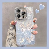 适用苹果17promax手机壳新女款 15plus超仙12蝴蝶iPhone14闪粉13