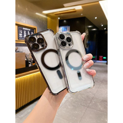 外贸适用苹果16plus手机壳13新款17air电镀14金盾磁吸15pro时尚