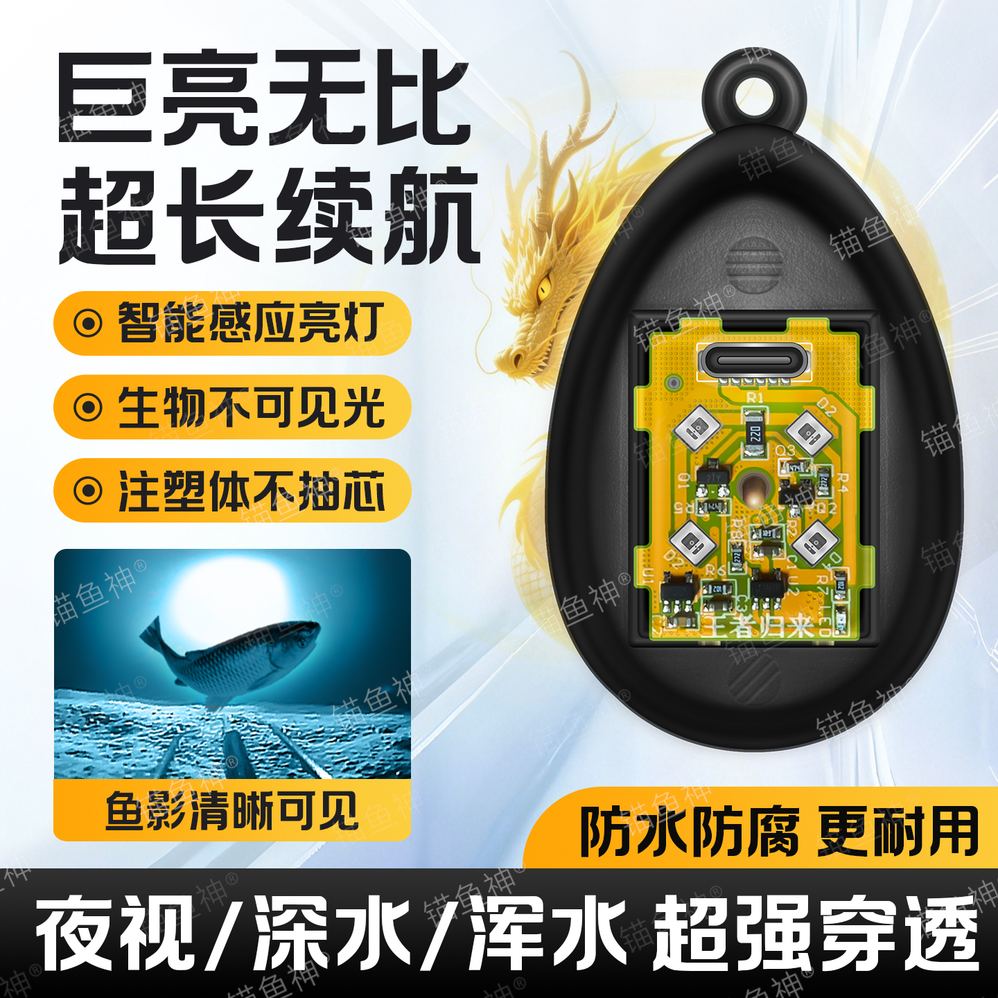 可视高灯浮漂锚鱼超亮红外夜视深浑水高智能感应灯珠一体浮漂新款
