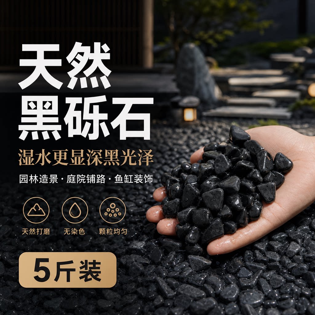 天然砾石多肉盆栽石子铺面鹅卵石颗粒鱼缸造景底砂庭院装饰黑石子