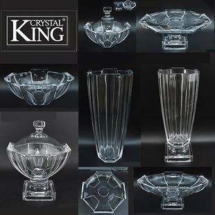 KING透明水晶玻璃家用高档摆件水果盘花瓶果盅带盖水果沙拉碗大号
