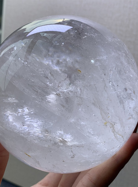 天然白水晶球阿塞彩虹全净体绿幽灵原石打磨家居桌面摆件