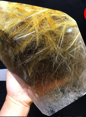 无优化天然钛晶金发晶黄发晶簇板钛顺发原石矿物晶体桌面饰品摆件