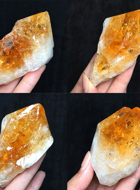 巴西天然黄水晶原石骨干姜黄色彩虹晶体矿物标本家居桌面饰品摆件