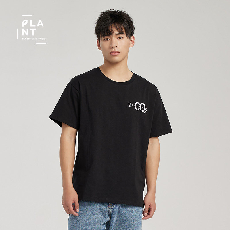lemon tree聚乳酸纤维(玉米纤维)减碳黑白色刺绣宽松短袖t恤