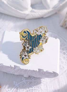 【月色星象】原创JK/DK小物金属仿珐琅徽章胸针【乐器-竖琴】现货