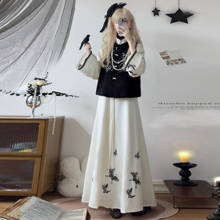 玉术原创汉服女【庄生梦晓】冬款加厚圆领比甲八破裙国风套装现货