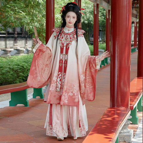 玉术【千川一梦】原创明制汉服女云肩明制立领衫褶裙秋冬套装春夏