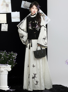 玉术【庄生梦晓】原创汉服女冬款加厚圆领比甲八破裙国风套装现货