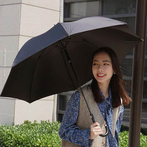 简约素色防风加固高级自动长伞女黑胶遮阳防晒轻巧便携两用晴雨伞