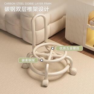 家用换鞋凳万向轮小凳子儿童矮凳靠背带滑轮椅子圆凳儿童软包板凳