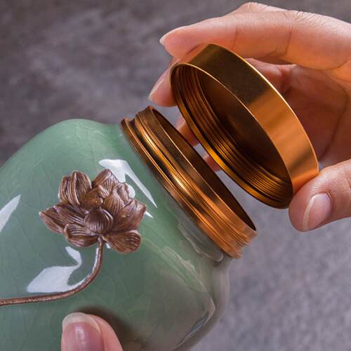 陶瓷茶叶罐密封罐大号一斤装茶叶储存罐存茶罐陶瓷茶叶盒茶桌摆件