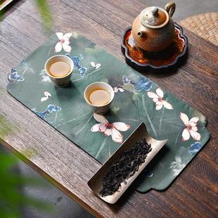 彩绘绢本茶席家用茶布桌旗防水茶桌布垫新中式茶台零配杯垫