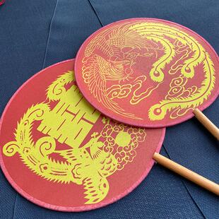 婚庆伴手礼团扇汉服双面团扇团扇长柄流苏古典女喜扇圆扇伴娘扇