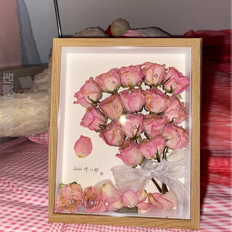 干花相框diy手工材料玫瑰永生花标本保存中空画框摆台创意摆件