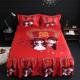 韩版结婚庆大红色单件床裙床笠床罩防滑床单1.5m1.8m2米三四件套