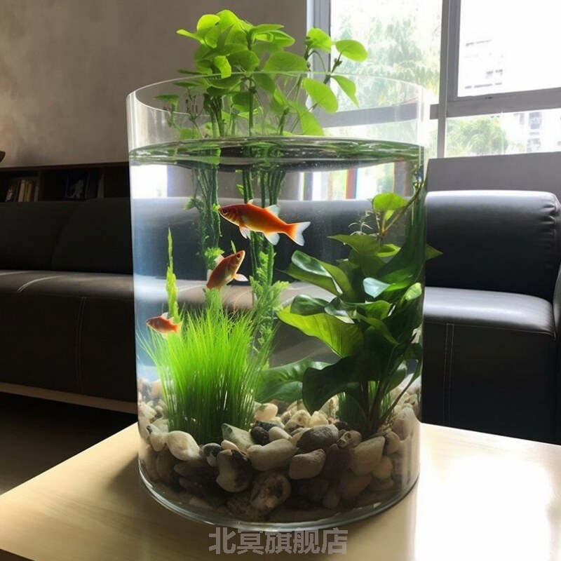 创意压克力圆柱形金鱼缸客厅小型办公室圆桶鱼缸圆形乌龟缸家用缸