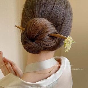 超仙气质桂花穗发簪女盘发丸子头旗袍汉服簪子木质后脑勺发钗头饰