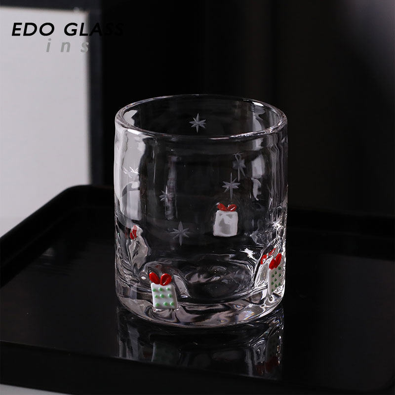 Edo Glass江户硝子白雪花杯 日式手作威士忌杯啤酒杯水杯子家用款