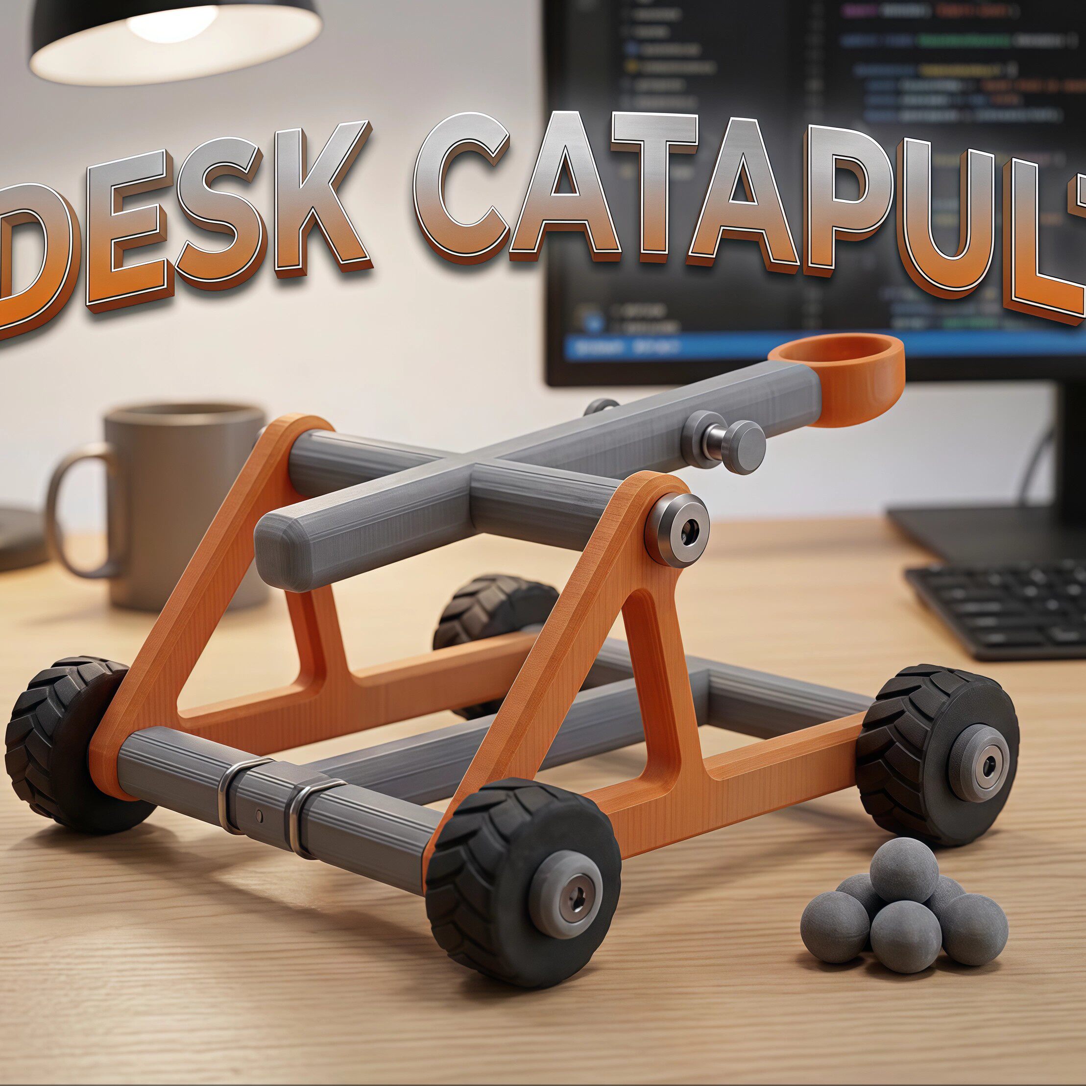 桌面投石器可发射3D打印模型弹弓发射器解压射击上课摸鱼小玩意