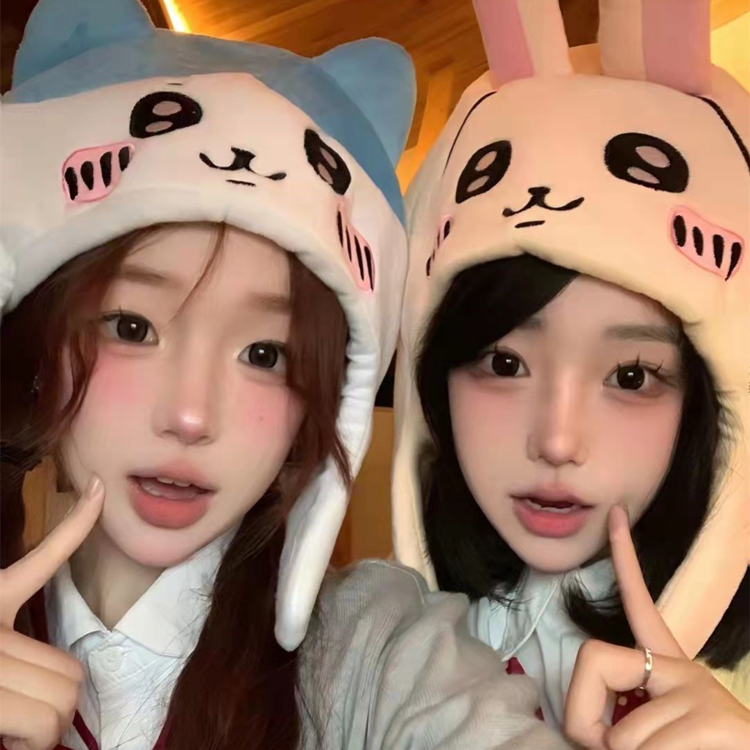 LORZ吉伊卡哇可爱兔子耳朵帽子chiikawa小八乌萨奇头套毛绒帽子