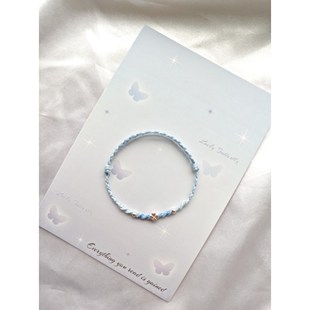 少女心S925四叶草纯银手绳手工编织手链小众独特精致蓝白撞色手饰