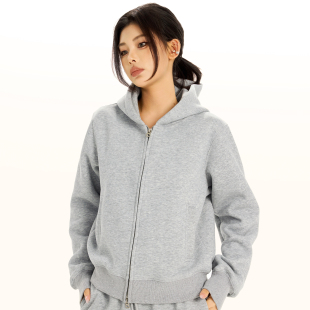 ZAVK2024秋冬新品美式小众短款运动连帽男女款休闲双拉链卫衣外套