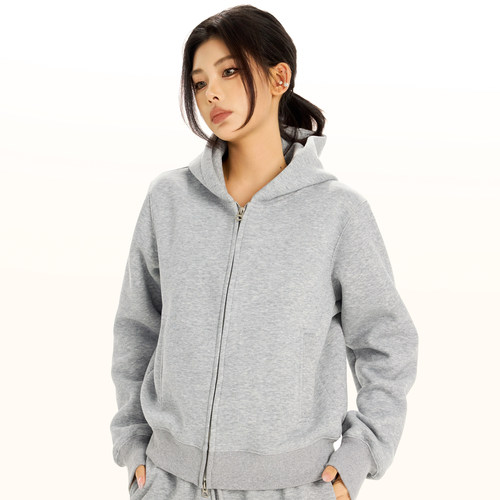 ZAVK2024秋冬新品美式小众短款运动连帽男女款休闲双拉链卫衣外套