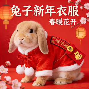 小兔子新年衣服红色喜庆保暖过冬神器宠物侏儒垂耳兔穿的过年衣服