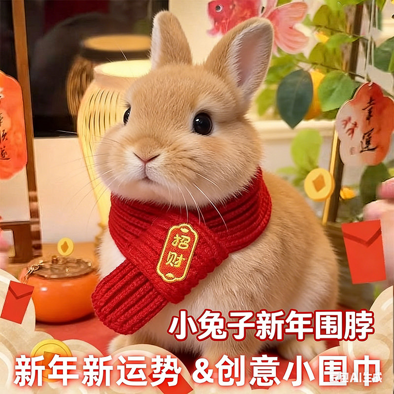 小兔子新年项圈保暖围脖喜庆红色项圈宠物兔兔拍照的可爱用品衣服,宠物/宠物食品及用品,兔兔服饰,淘宝优惠券,粉丝福利购,淘宝优惠卷