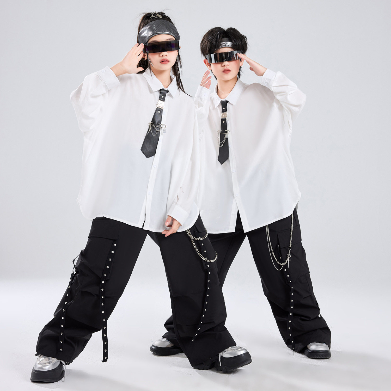 儿童街舞演出服六一男童嘻哈衬衫套装女童爵士舞服装少儿走秀潮装