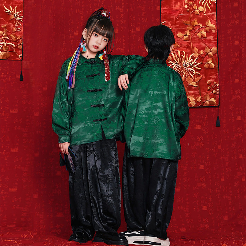 儿童中国风演出服男童武术表演服装国潮女童元旦舞台演出服装唐装