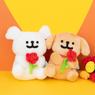 正版线条小狗玫瑰花毛绒公仔可爱玩偶摆件送男女情侣朋友礼物