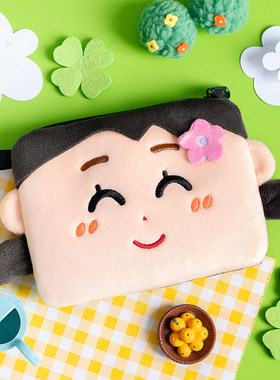 正版irasutoya插画小人女孩方形零钱包可爱趣味情侣卡通毛绒钱包