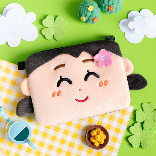 正版irasutoya插画小人女孩方形零钱包可爱趣味情侣卡通毛绒钱包