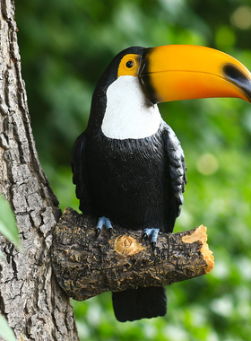 庭院布置假鸟仿真鹦鹉巨嘴鸟花园装饰摆件别墅动物树挂田园风挂件