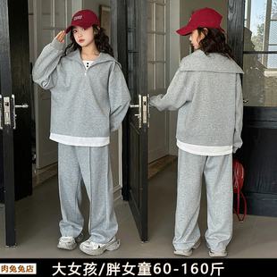 春季胖女孩套装加肥加大大码儿童大童休闲运动装胖女童春装两件套