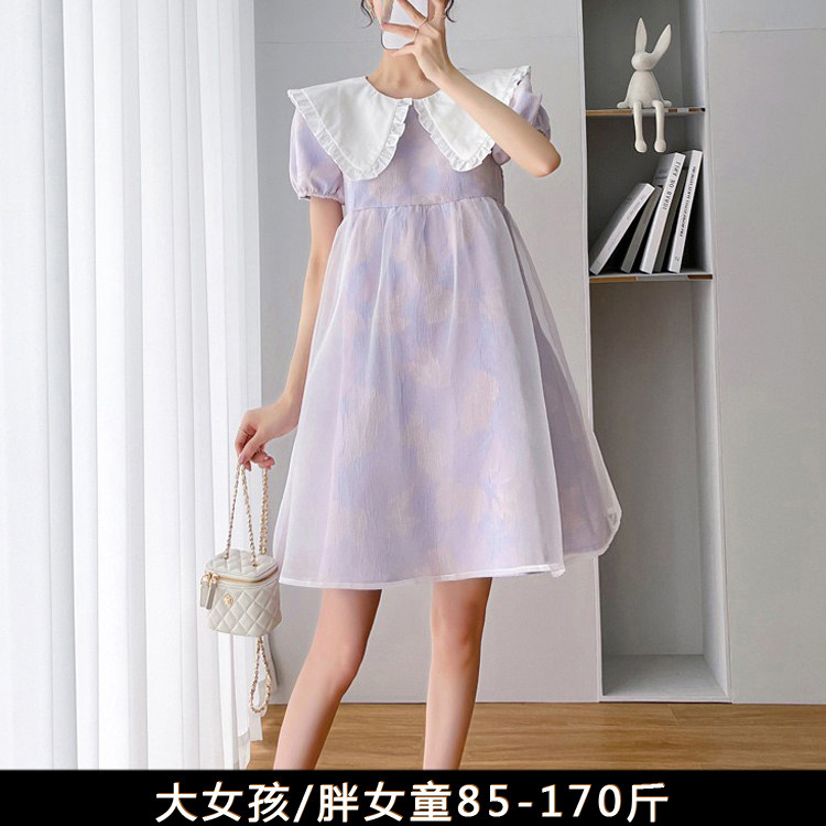 胖女孩连衣裙夏装加肥加大大码儿童裙子宽松短袖大童胖女童公主裙