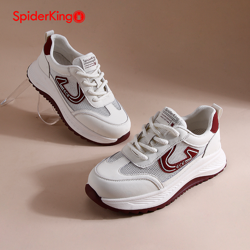 蜘蛛王老爹鞋女2025夏季网面透气户外鞋真皮轻便软底舒适休闲单鞋