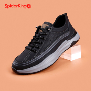 蜘蛛王男鞋2025春季增高休闲鞋男士轻便软底运动鞋真皮透气老爹鞋